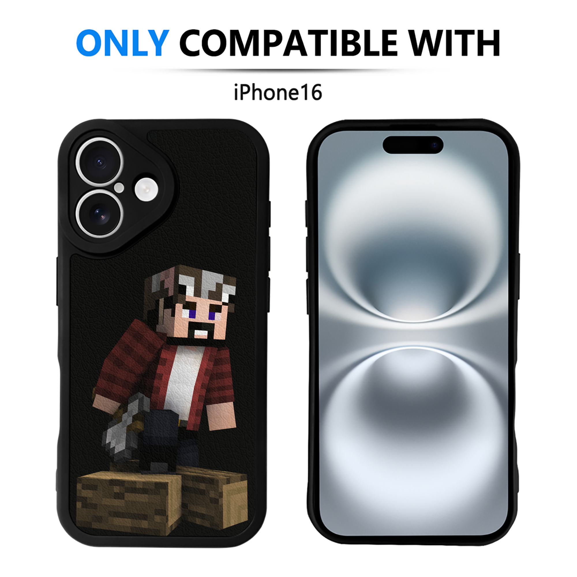 （画像用） マインクラフト ブロックの世界 Minecraft MC Block world 【iPhone 16シリーズ対応】シリコンスマホケース（レザー調） 材質：シリコン